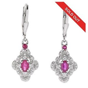Burmese Ruby & White Zircon Drop Earrings